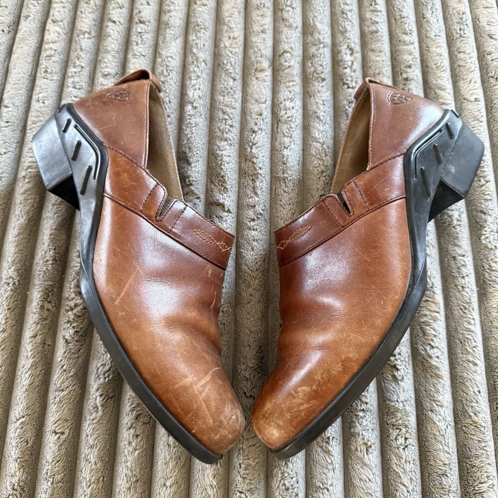 Ariat Paddock Slide On Mule Boot Brown Leather Western Ankle Boots US W 6.5